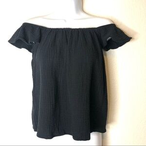 Ann Taylor Black Off Shoulder Top 100% Cotton